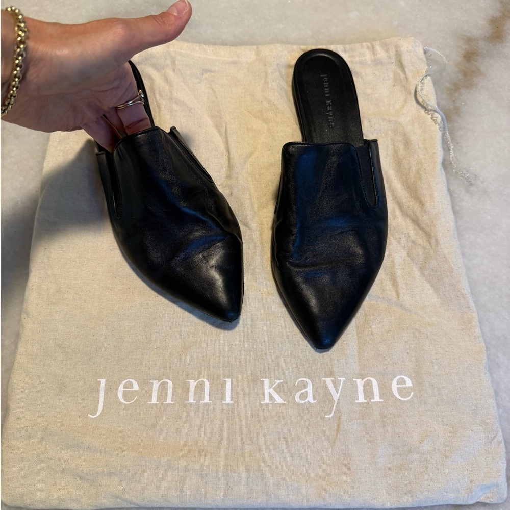 Jenni Kayne Black Pointed Leather Mule Slides